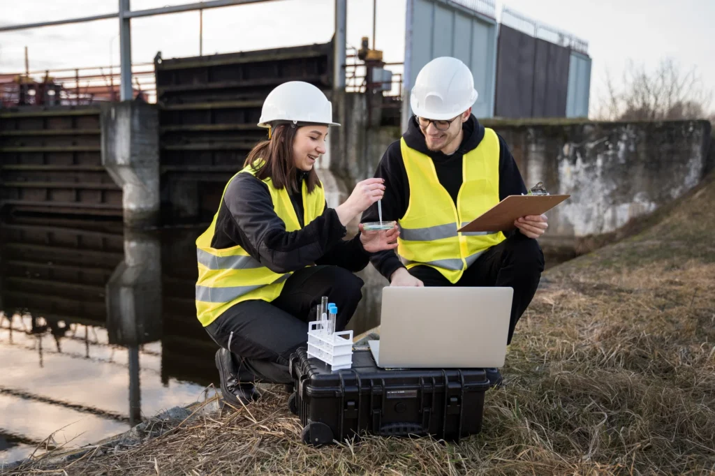 engineer testing water soil